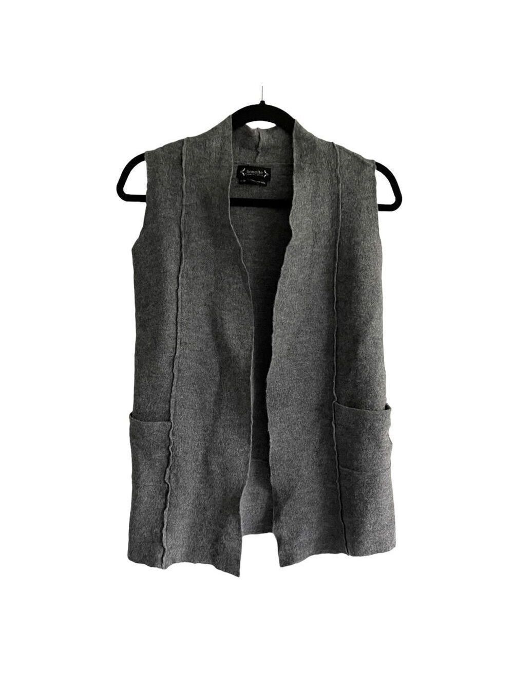 NANETTE LEPORE Wool Sleeveless Open Front Cardigan Vest Sweater Gray S